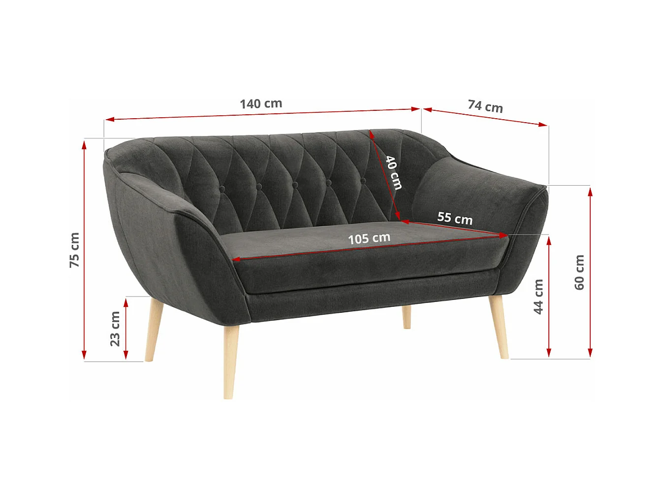 Sofagarnitur PIRS - 2+1+1, Sofa mit Sesseln, Skandinavischer Design, Armlehnen - Grau Velvet