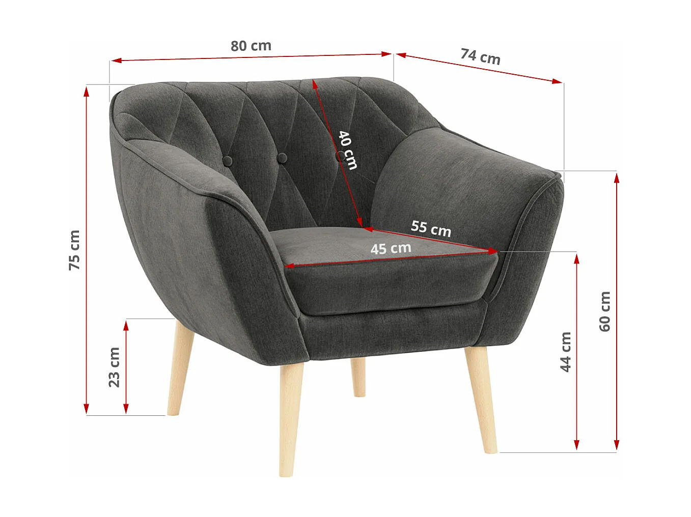 Sofagarnitur PIRS - 2+1+1, Sofa mit Sesseln, Skandinavischer Design, Armlehnen - Grau Velvet