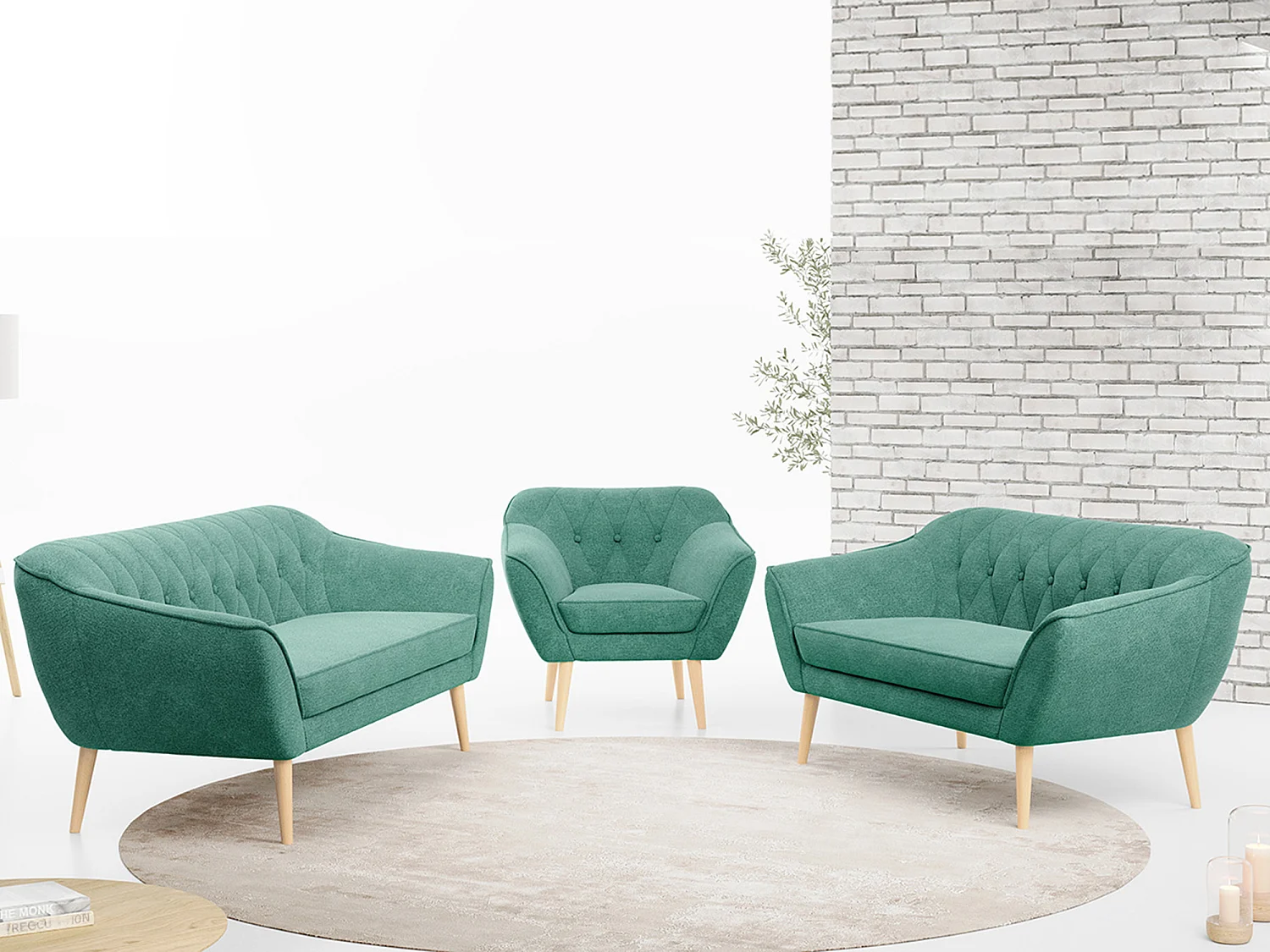 Couchgarnitur PIRS - 3+2+1, mit Armlehnen, Holzbeine, Skandinavischer Design - Grau Stukture