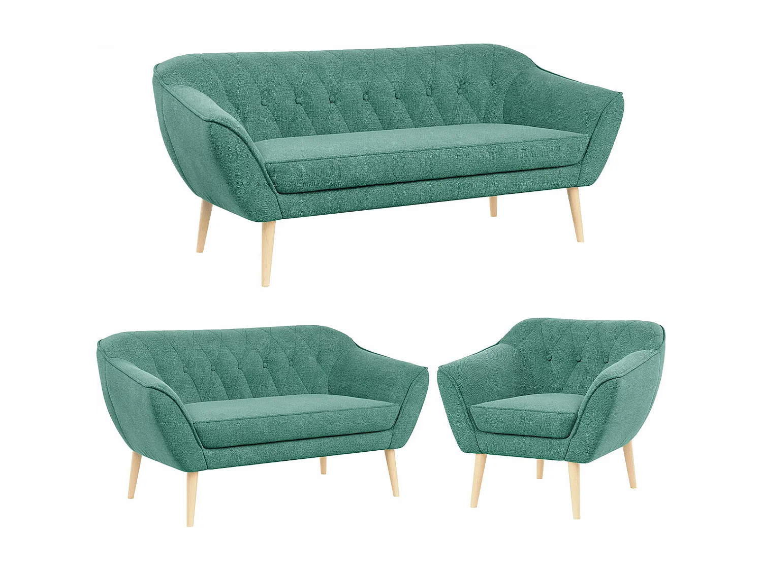 Couchgarnitur PIRS - 3+2+1, mit Armlehnen, Holzbeine, Skandinavischer Design - Grau Stukture