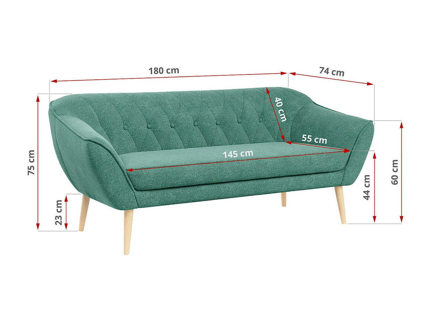 Couchgarnitur PIRS - 3+2+1, mit Armlehnen, Holzbeine, Skandinavischer Design - Grau Stukture