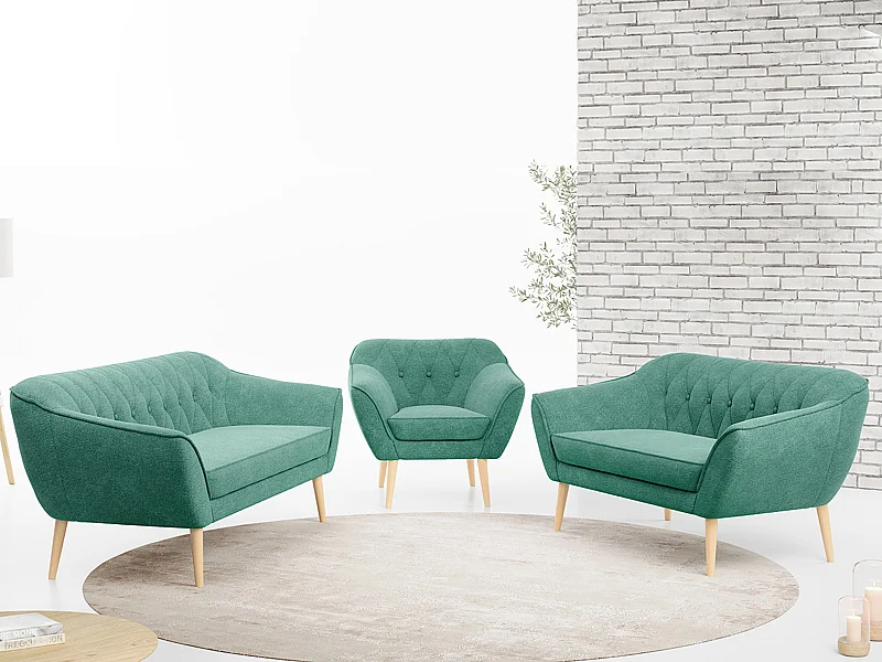 Couchgarnitur PIRS - 3+2+1, mit Armlehnen, Holzbeine, Skandinavischer Design - Grau Stukture