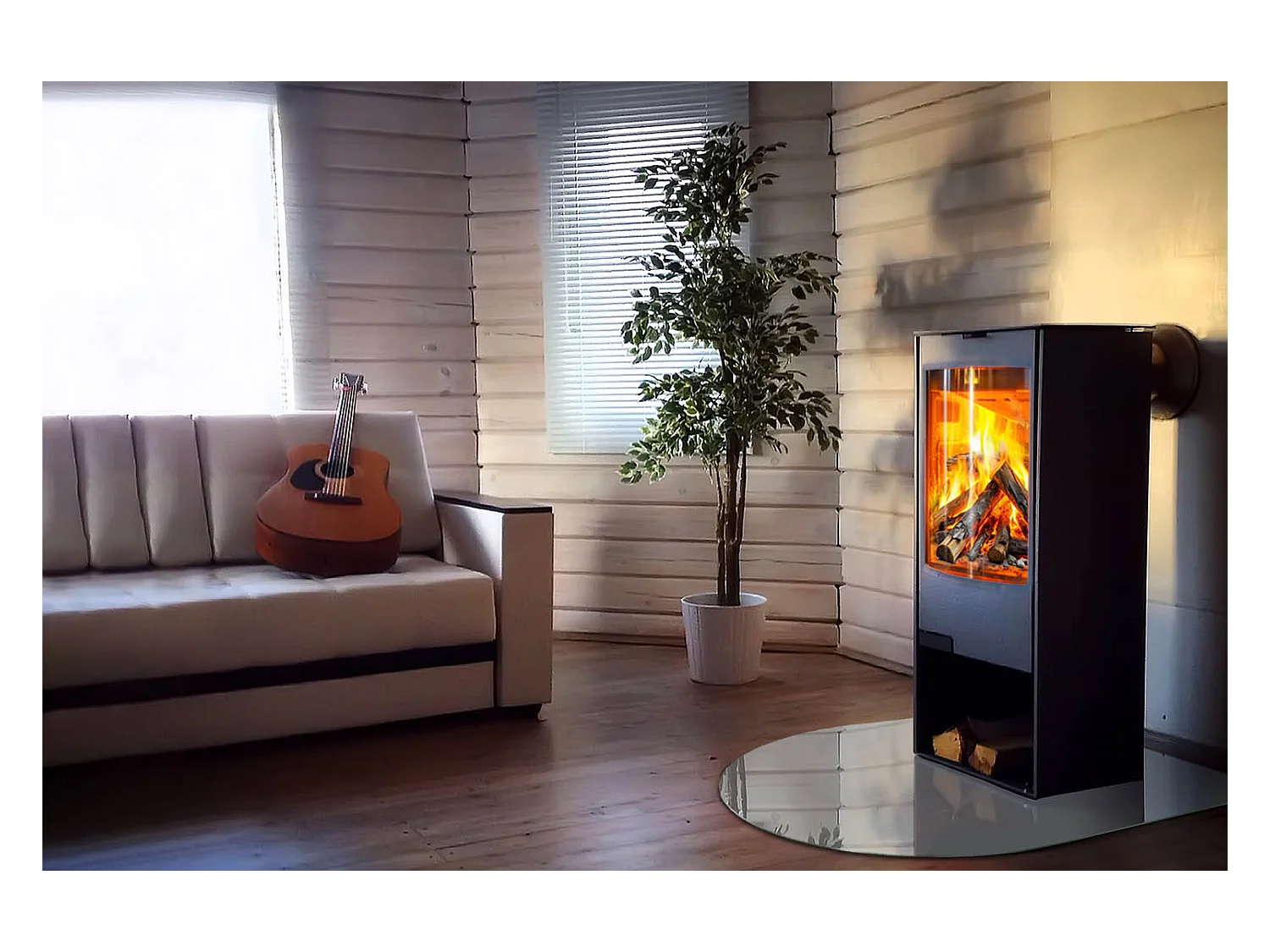 Plaque de sol en verre pour poêle - semi-circulaire - 100x100 - Couleur Beige