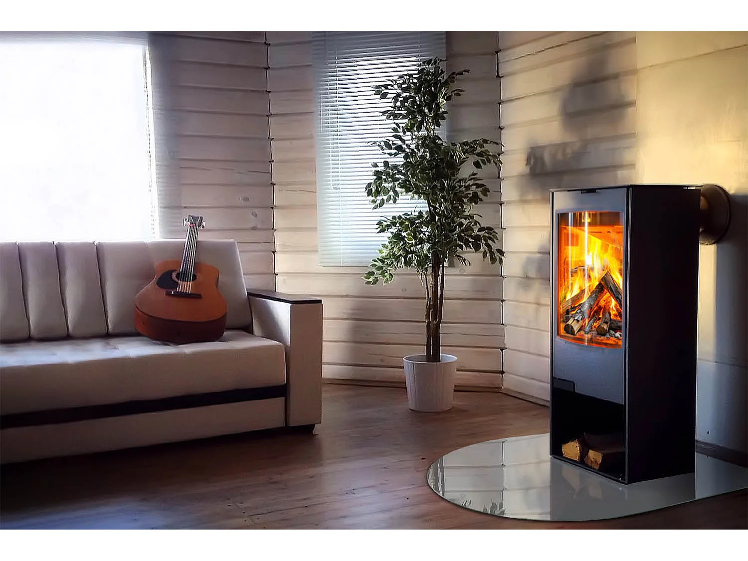 Glasplatte zum Schutz vor Funkenflug, Kaminauflage - halbrund - 100x100 - Farbe Beige