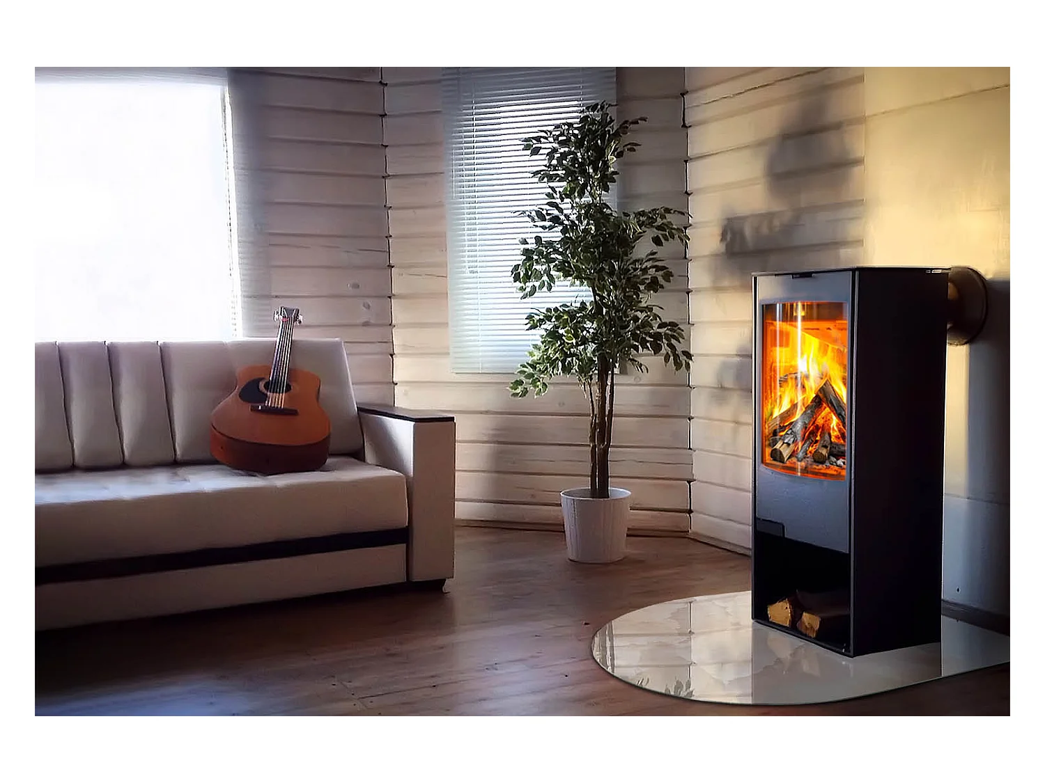 Plaque de sol en verre pour poêle - semi-circulaire - 100x100 - Motif géométrique 3D