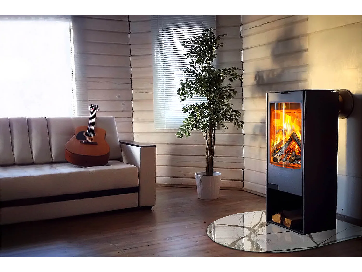 Glasplatte zum Schutz vor Funkenflug, Kaminauflage - halbrund - 100x100 - Blätter in dezenten Mustern