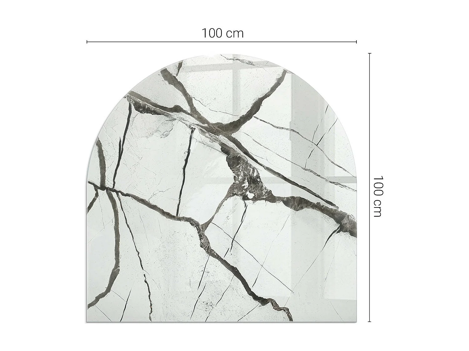 Glasplatte zum Schutz vor Funkenflug, Kaminauflage - halbrund - 100x100 - Blätter in dezenten Mustern