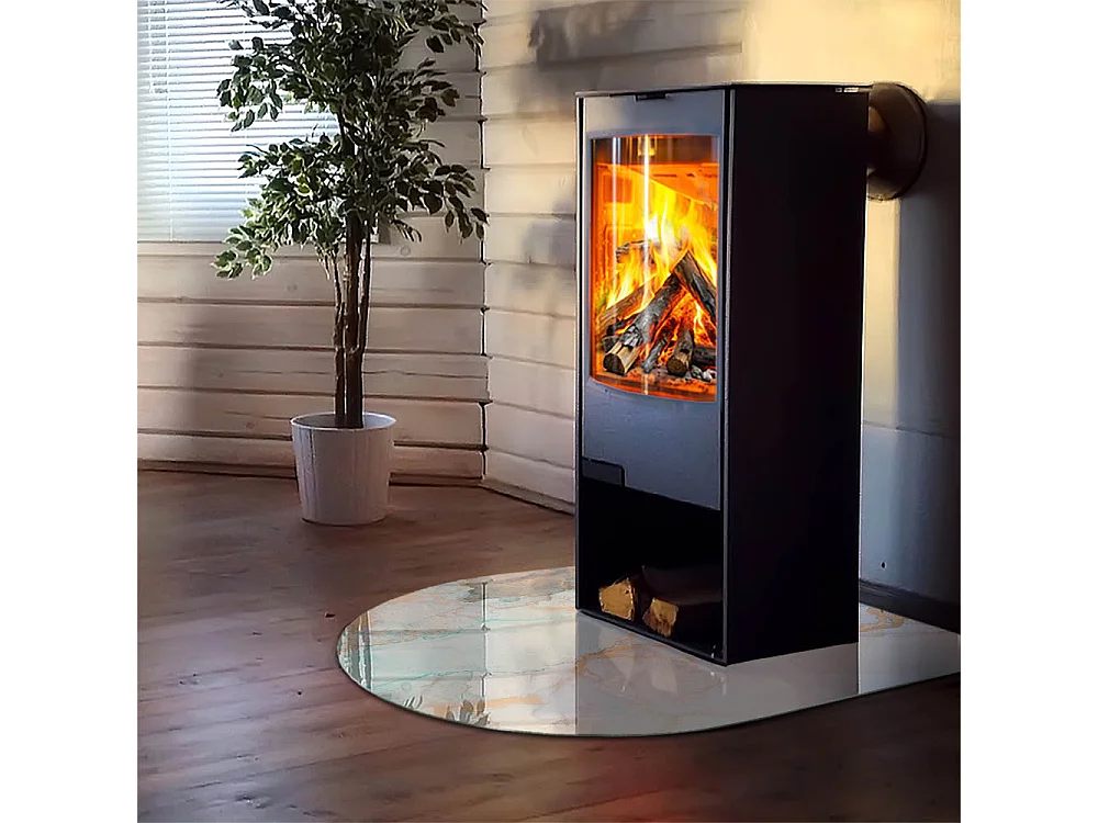 Glasplatte zum Schutz vor Funkenflug, Kaminauflage - halbrund - 100x100 - Muster mit kleinen Formen