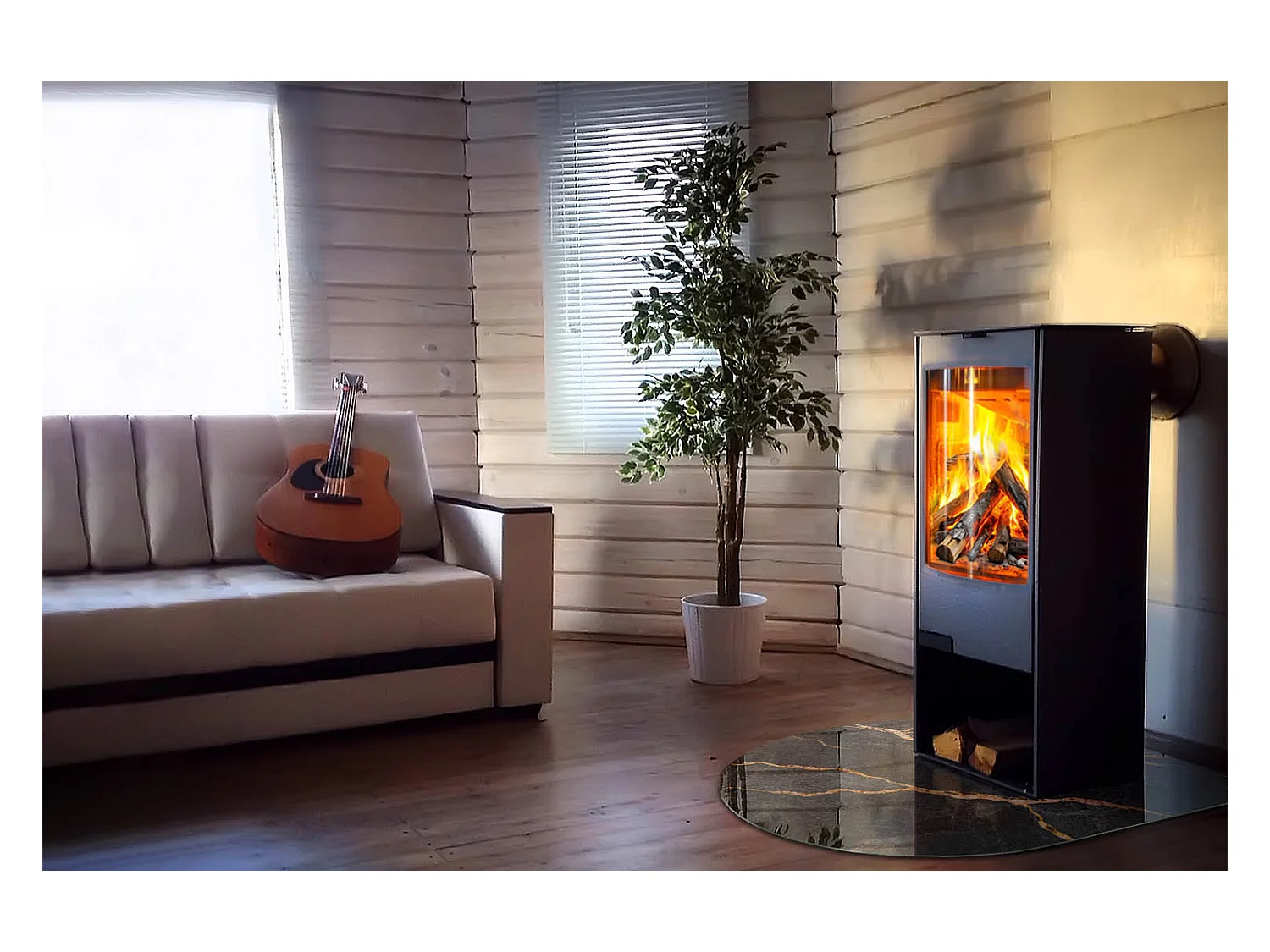 Plaque de sol en verre pour poêle - semi-circulaire - 100x100 - Géométrie avec le bois