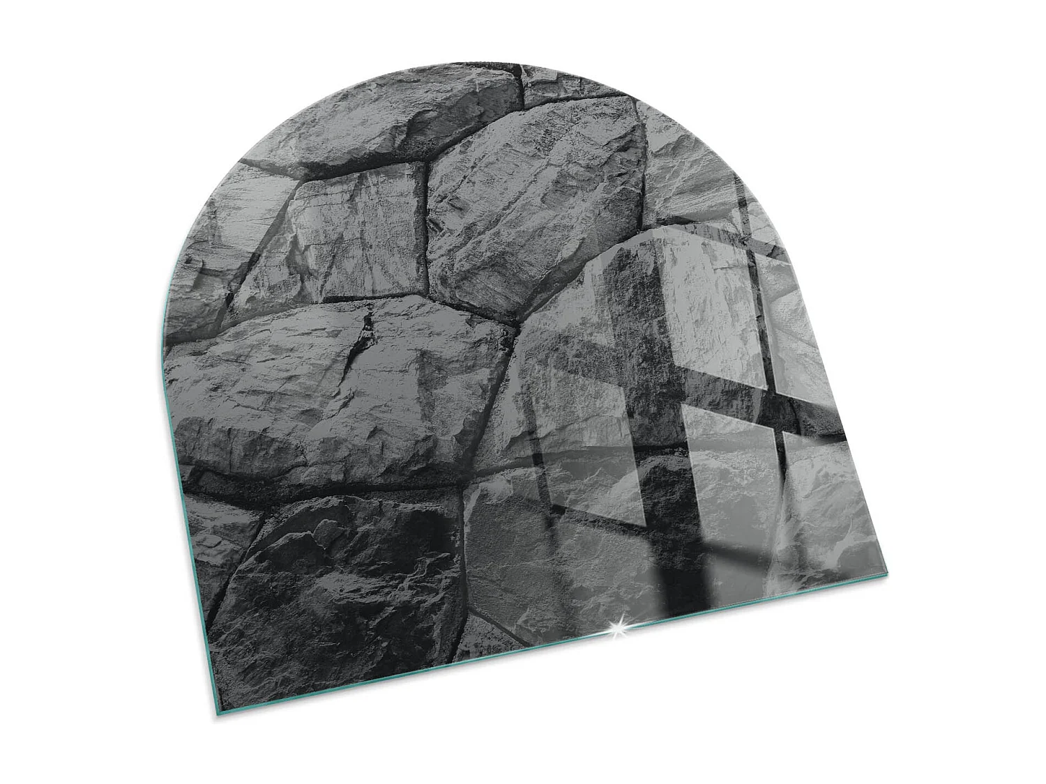 Glasplatte zum Schutz vor Funkenflug, Kaminauflage - halbrund - 100x100 - Textur der Steinoberfläche