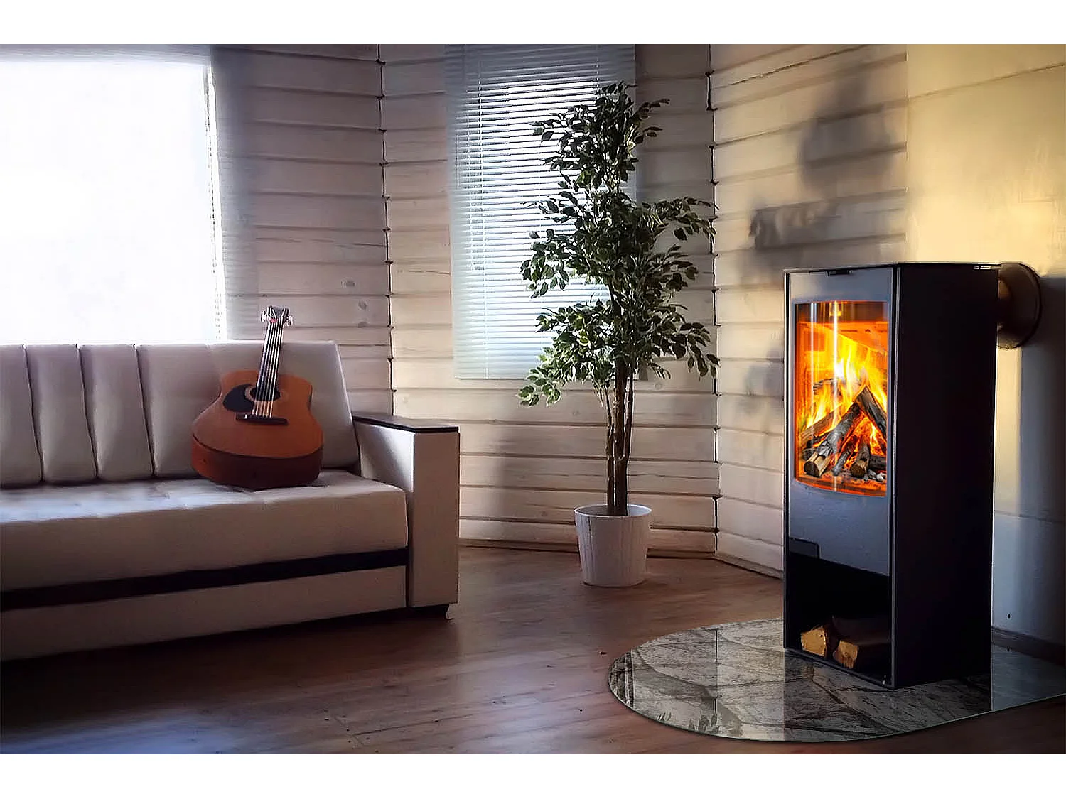 Glasplatte zum Schutz vor Funkenflug, Kaminauflage - halbrund - 100x100 - Textur der Steinoberfläche