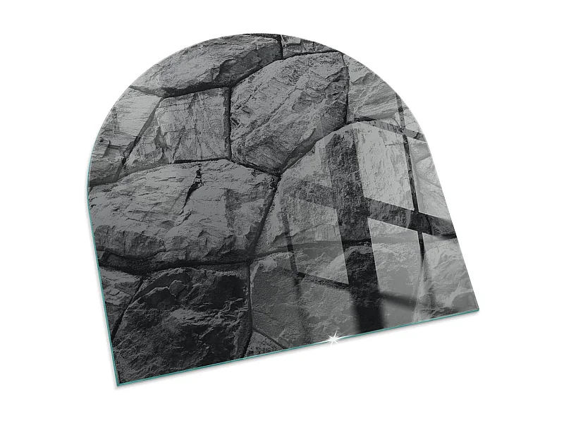 Glasplatte zum Schutz vor Funkenflug, Kaminauflage - halbrund - 100x100 - Textur der Steinoberfläche