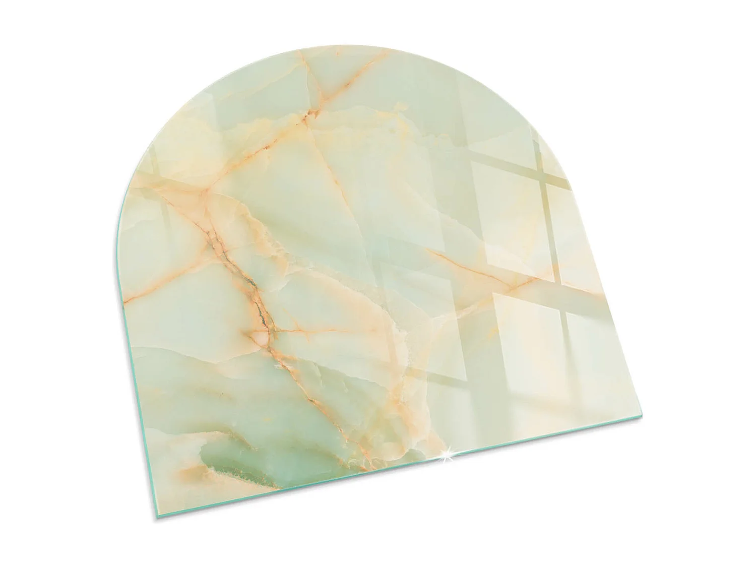 Glasplatte zum Schutz vor Funkenflug, Kaminauflage - halbrund - 100x100 - Steinmuster mit Partikeln