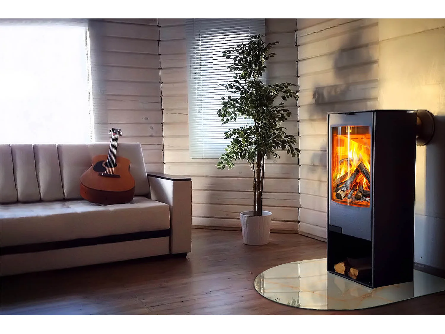 Glasplatte zum Schutz vor Funkenflug, Kaminauflage - halbrund - 100x100 - Steinmuster mit Partikeln