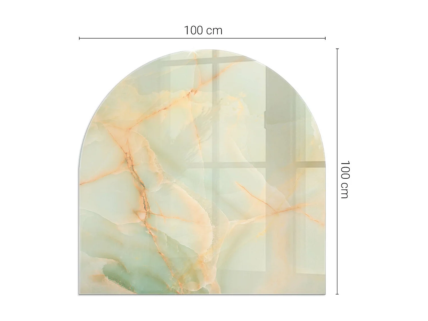 Glasplatte zum Schutz vor Funkenflug, Kaminauflage - halbrund - 100x100 - Steinmuster mit Partikeln