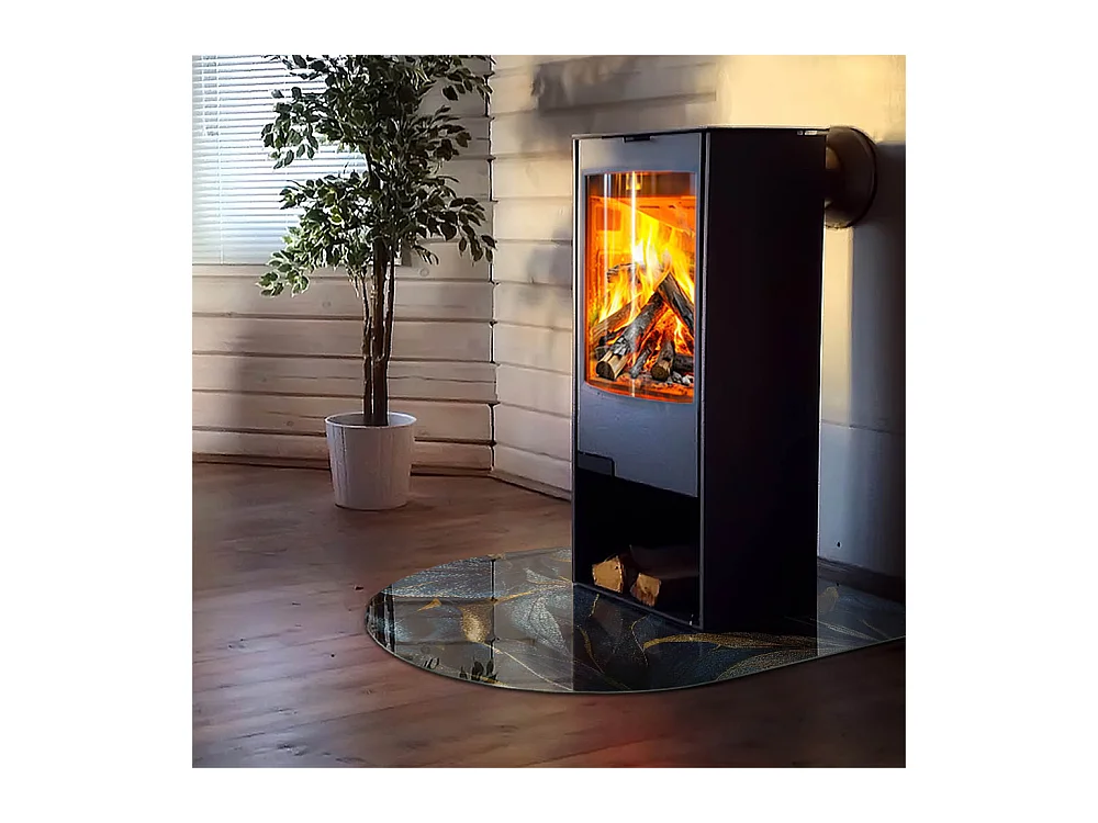 Plaque de sol en verre pour poêle - semi-circulaire - 100x100 - Motif de marbre délicat