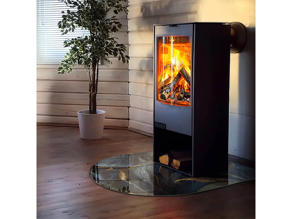 Plaque de sol en verre pour poêle - semi-circulaire - 100x100 - Motif de marbre délicat