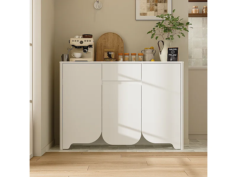 Buffet de Cuisine avec Plan de Travail, Meuble de Rangememt avec 3 Portes et Tiroir pour Salle à Manger, 120 x 35 x 85cm, Blanc