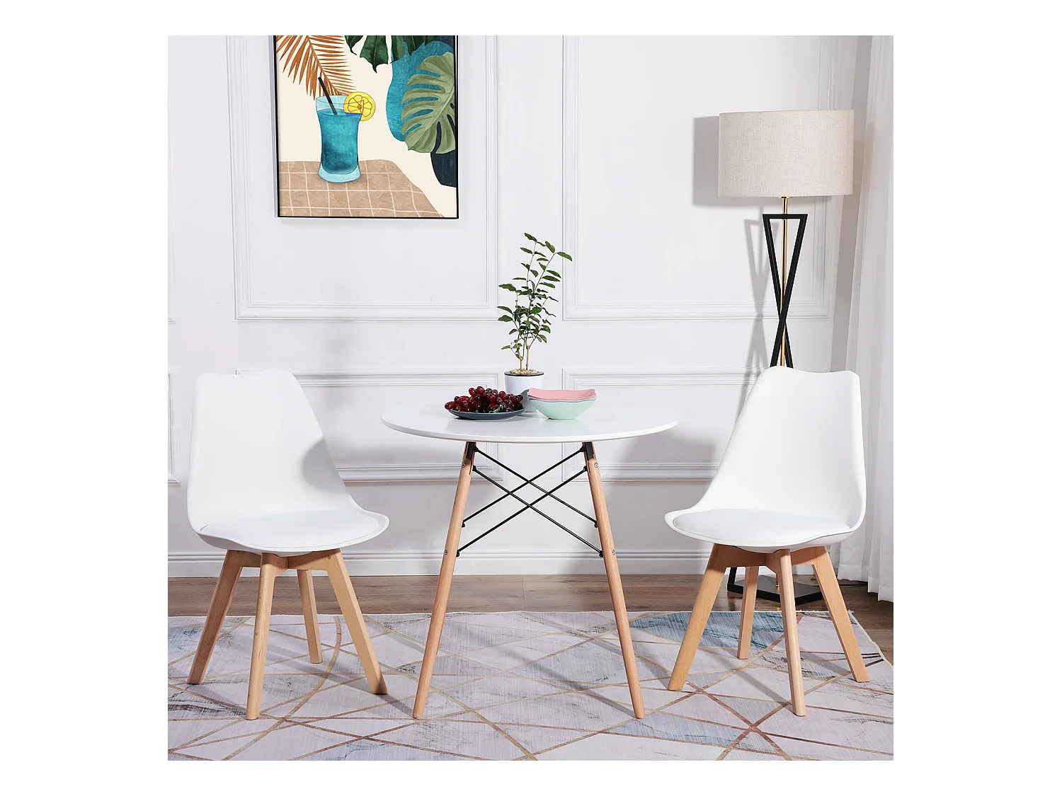 Lot de 2 Chaises design contemporain nordique scandinave - pieds en bois de hêtre massif - Blanc