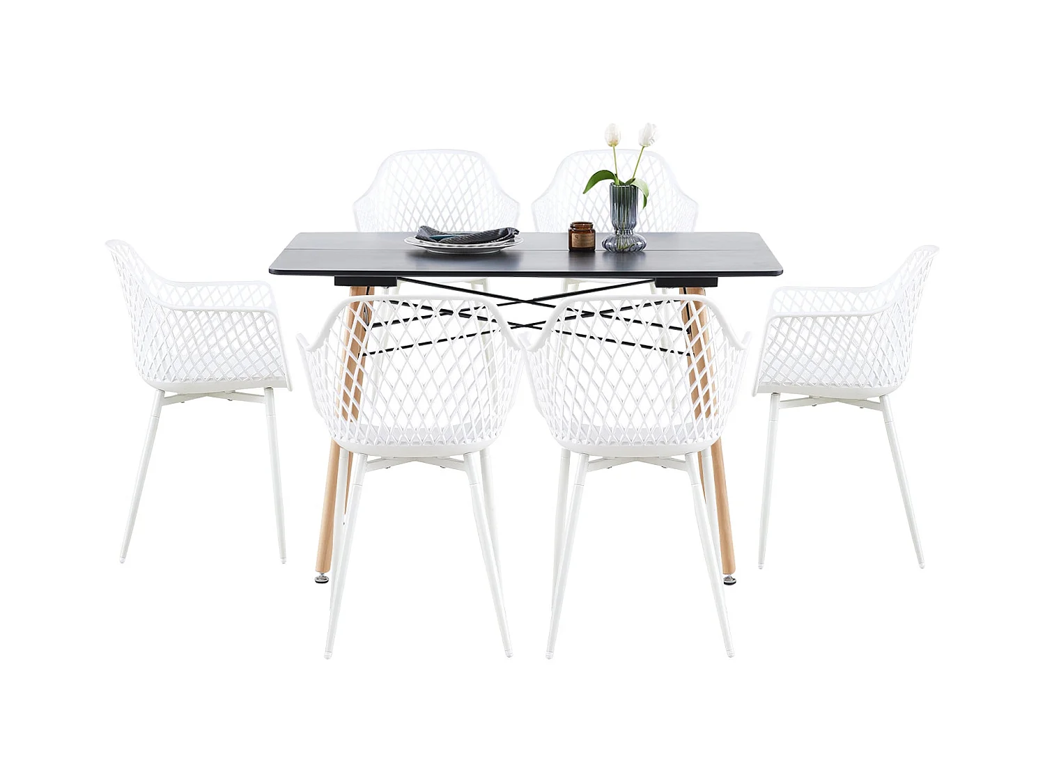 Lot de 6 Fauteuil Chaises Blanc Plastique Scandinave Chaise de Salle à manger- Idéales pour Terrasse, Jardin et Extérieur