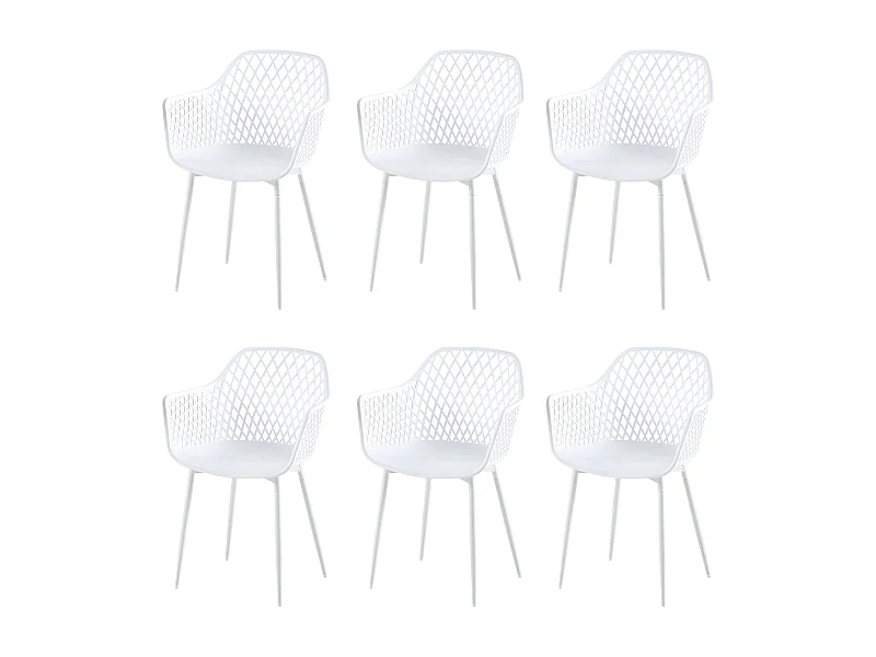 Lot de 6 Fauteuil Chaises Blanc Plastique Scandinave Chaise de Salle à manger- Idéales pour Terrasse, Jardin et Extérieur