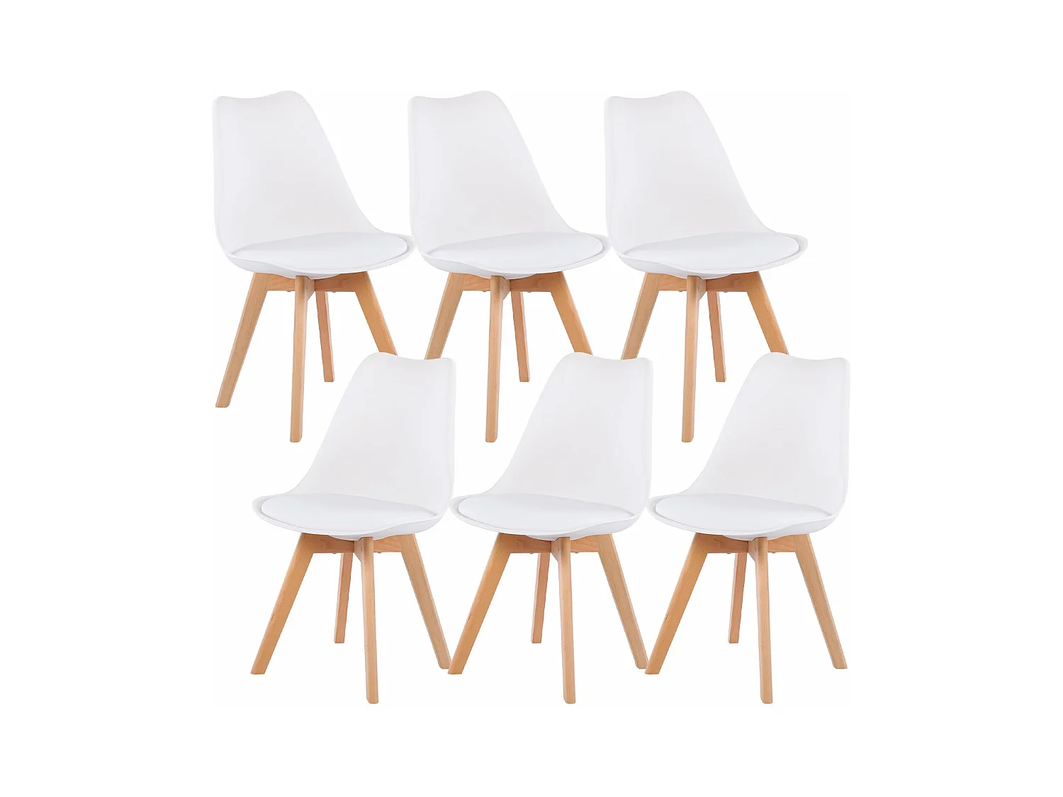 Lot de 6 Chaises design contemporain nordique scandinave - pieds en bois de hêtre massif - Blanc
