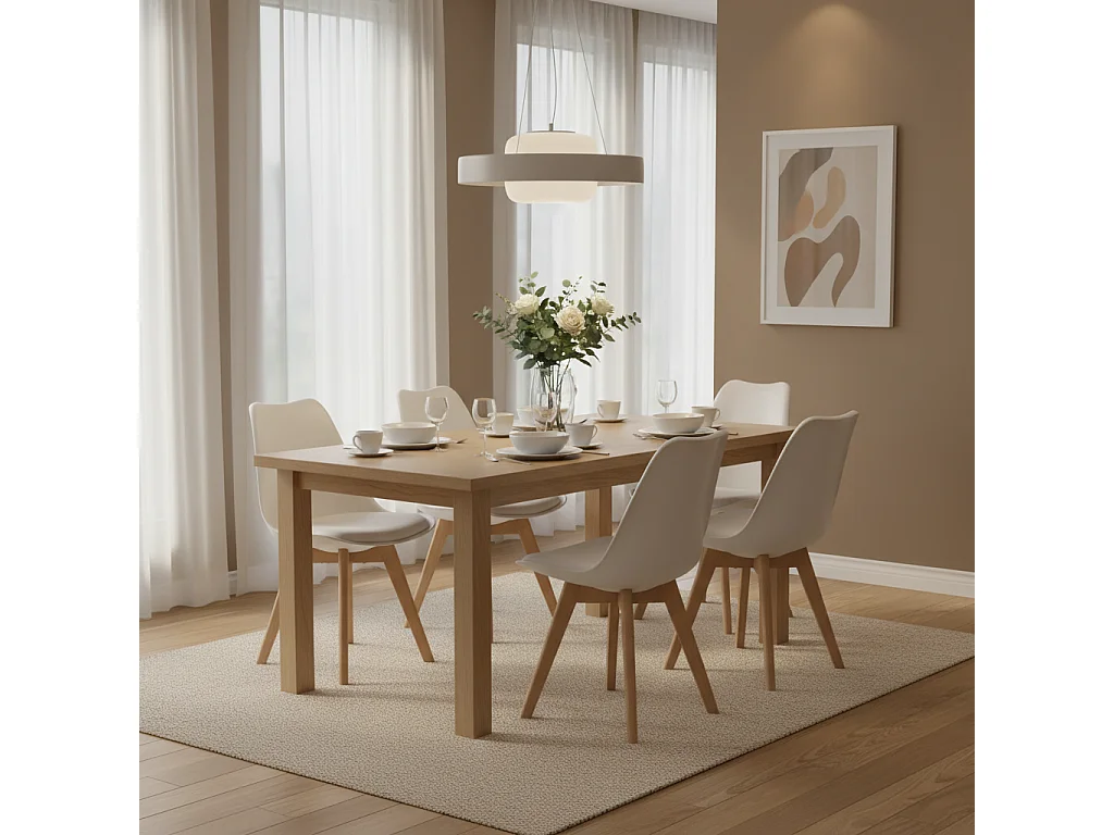 Lot de 6 Chaises design contemporain nordique scandinave - pieds en bois de hêtre massif - Blanc