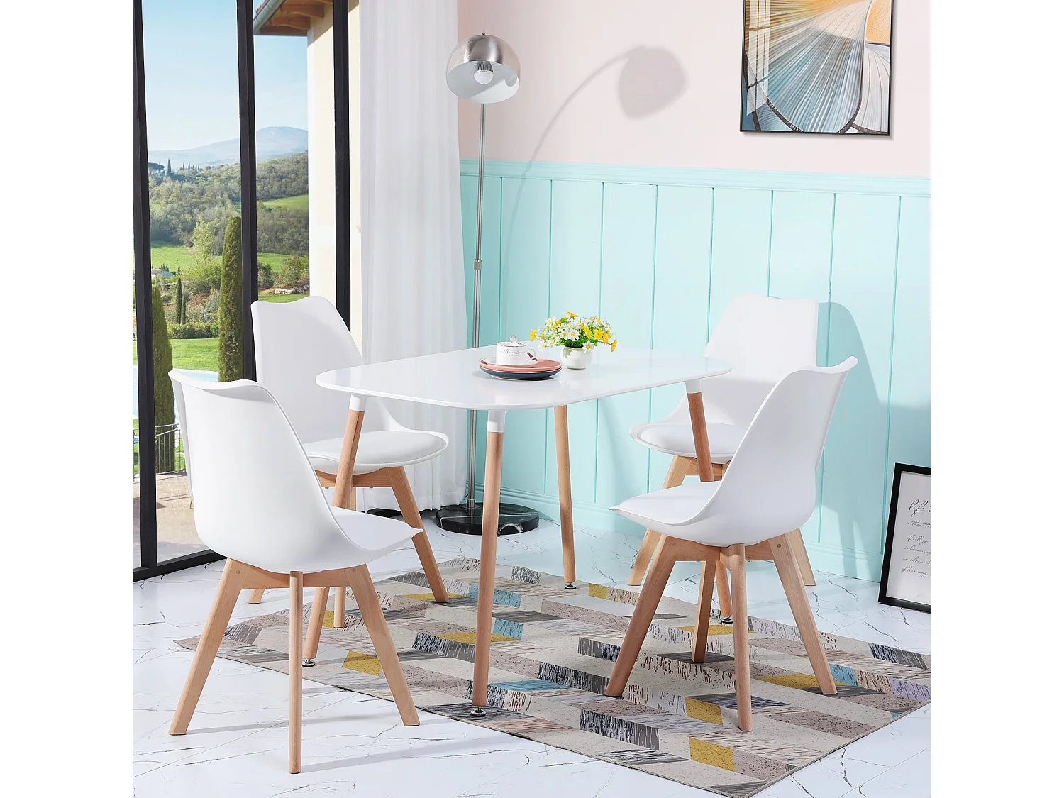 Lot de 6 Chaises design contemporain nordique scandinave - pieds en bois de hêtre massif - Blanc