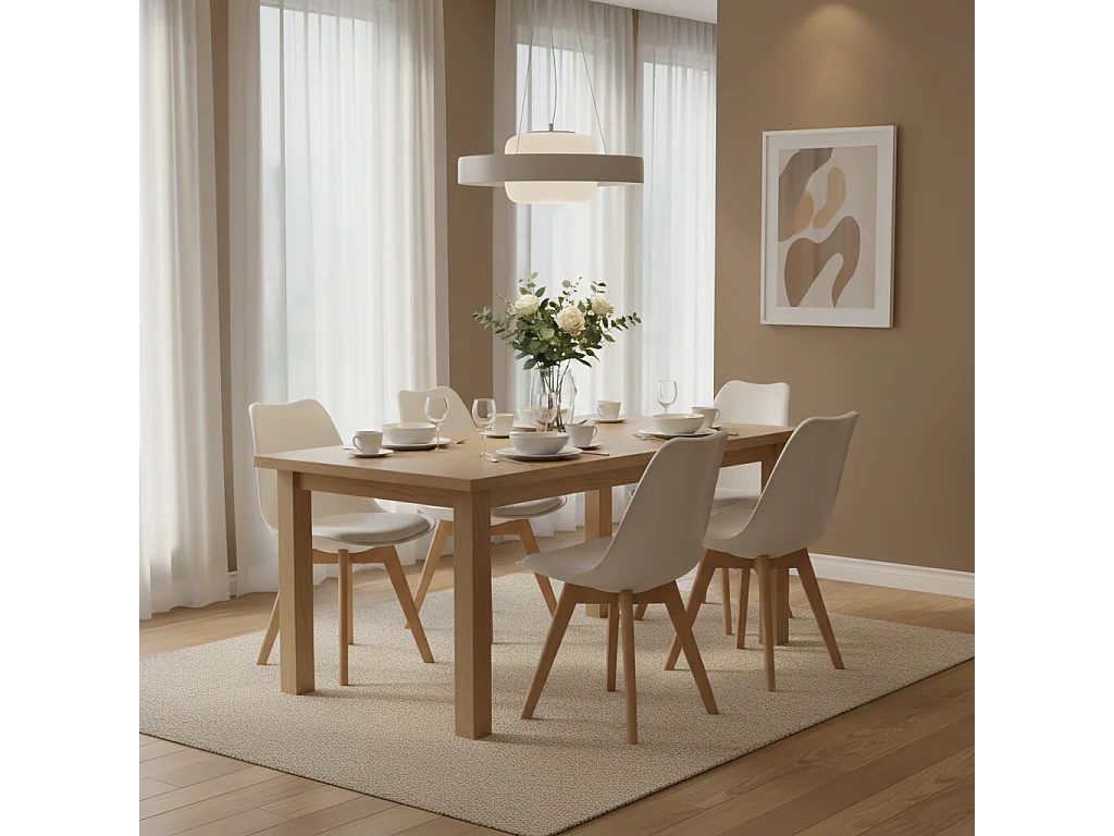 Lot de 6 Chaises design contemporain nordique scandinave - pieds en bois de hêtre massif - Blanc