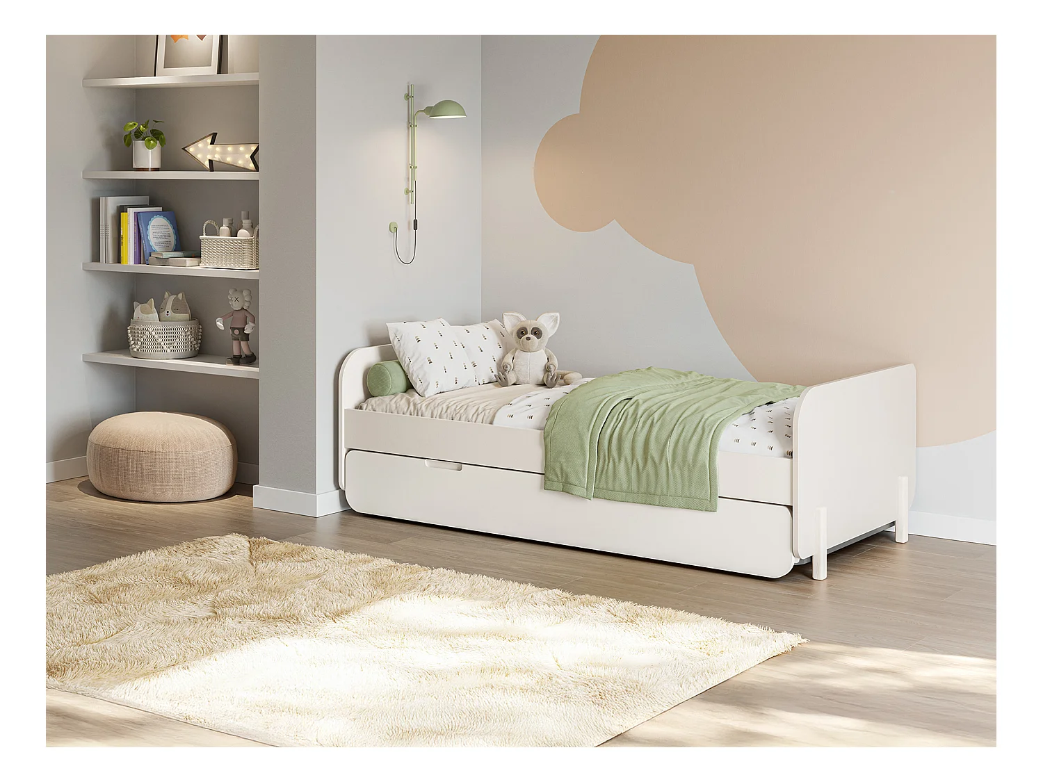 Ausziehbett + Matratzen - 2 x 90 x 190 cm - MDF & Kiefernholz - Holzfarben & Beige - TALUDO