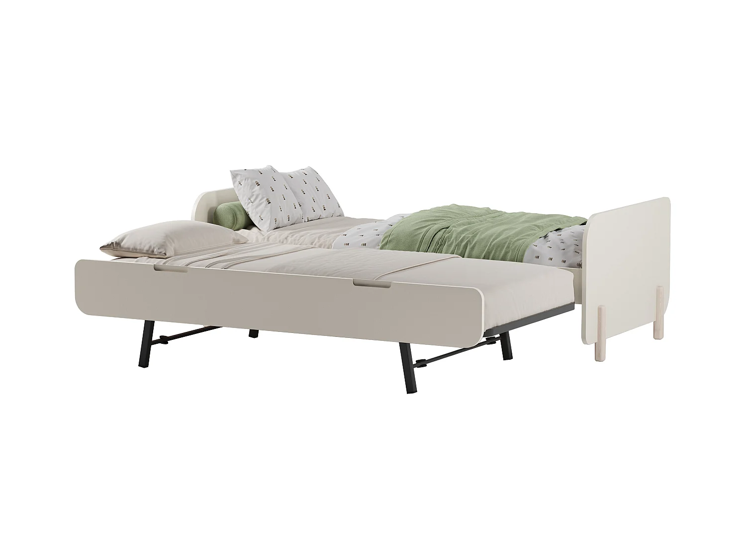 Ausziehbett + Matratzen - 2 x 90 x 190 cm - MDF & Kiefernholz - Holzfarben & Beige - TALUDO