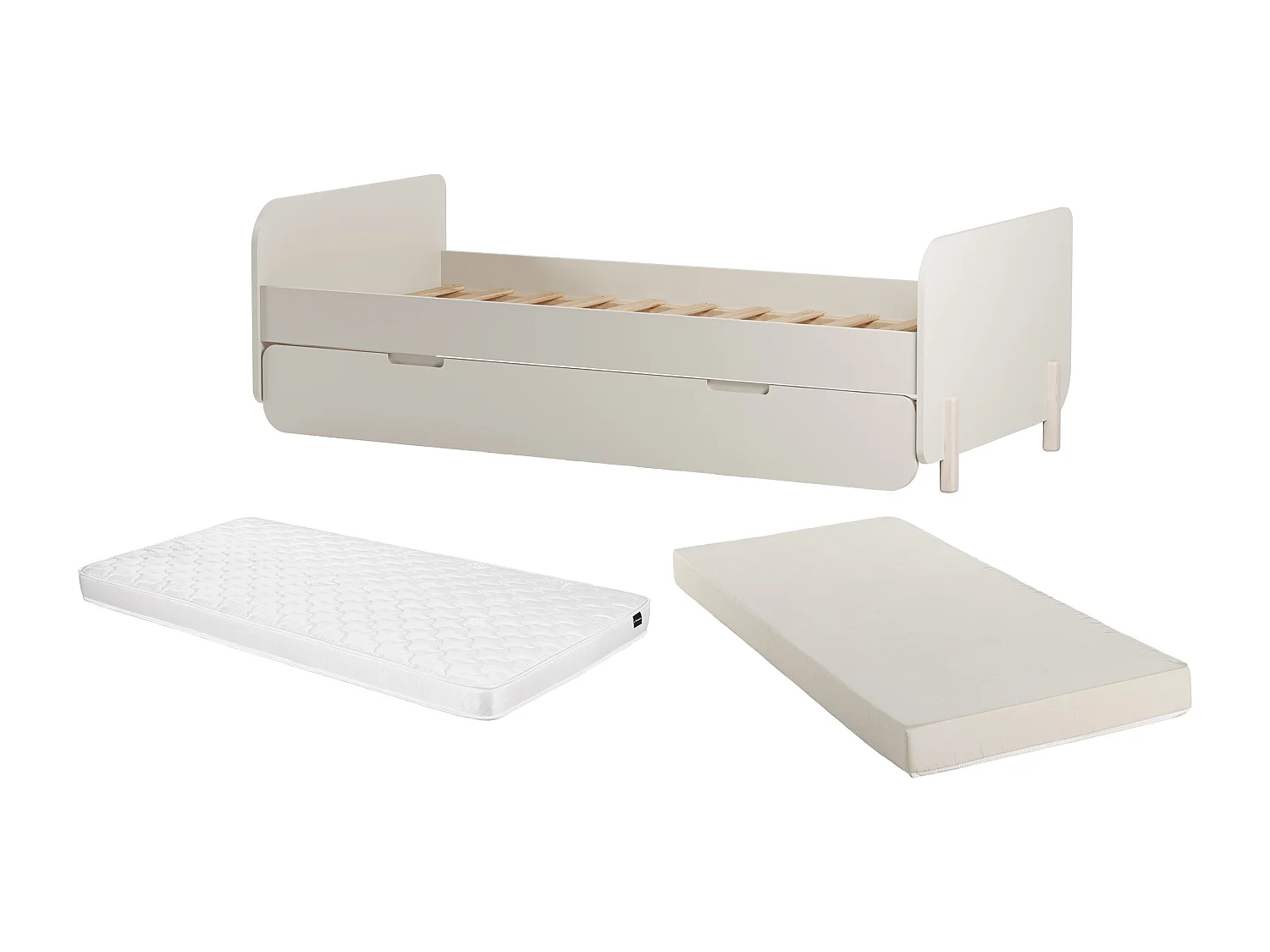 Lit gigogne 2 x 90 x 190 cm - MDF et pin - Coloris : Naturel et beige + Matelas - TALUDO