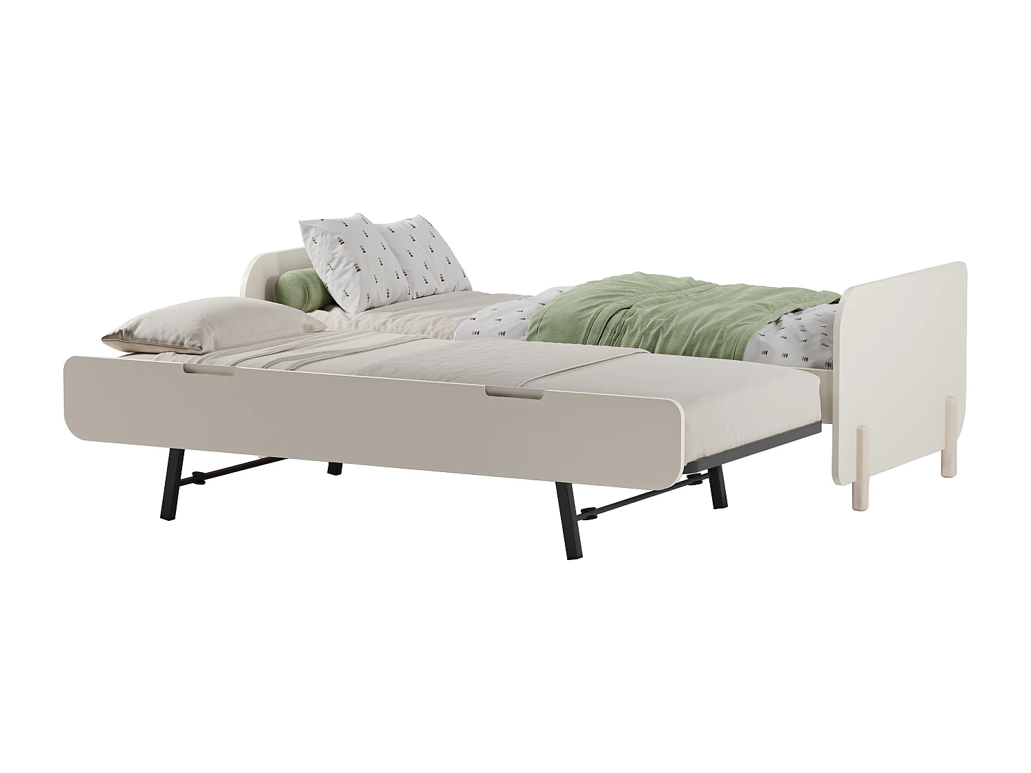 Lit gigogne 2 x 90 x 190 cm - MDF et pin - Coloris : Naturel et beige + Matelas - TALUDO