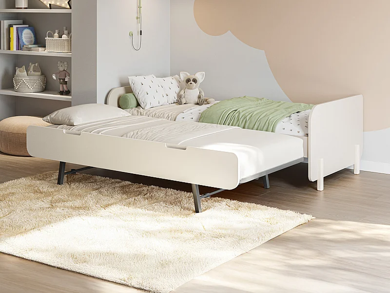 Lit gigogne 2 x 90 x 190 cm - MDF et pin - Coloris : Naturel et beige + Matelas - TALUDO