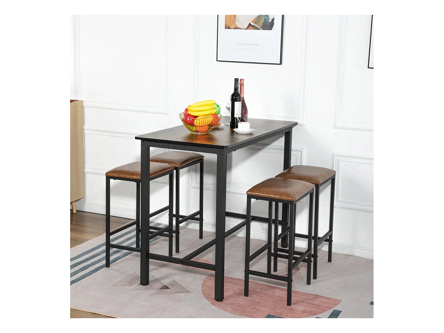 Ensemble de Table et Chaises - Table Naturelle et 4 Chaises en Cuir pour une Ambiance Contemporaine