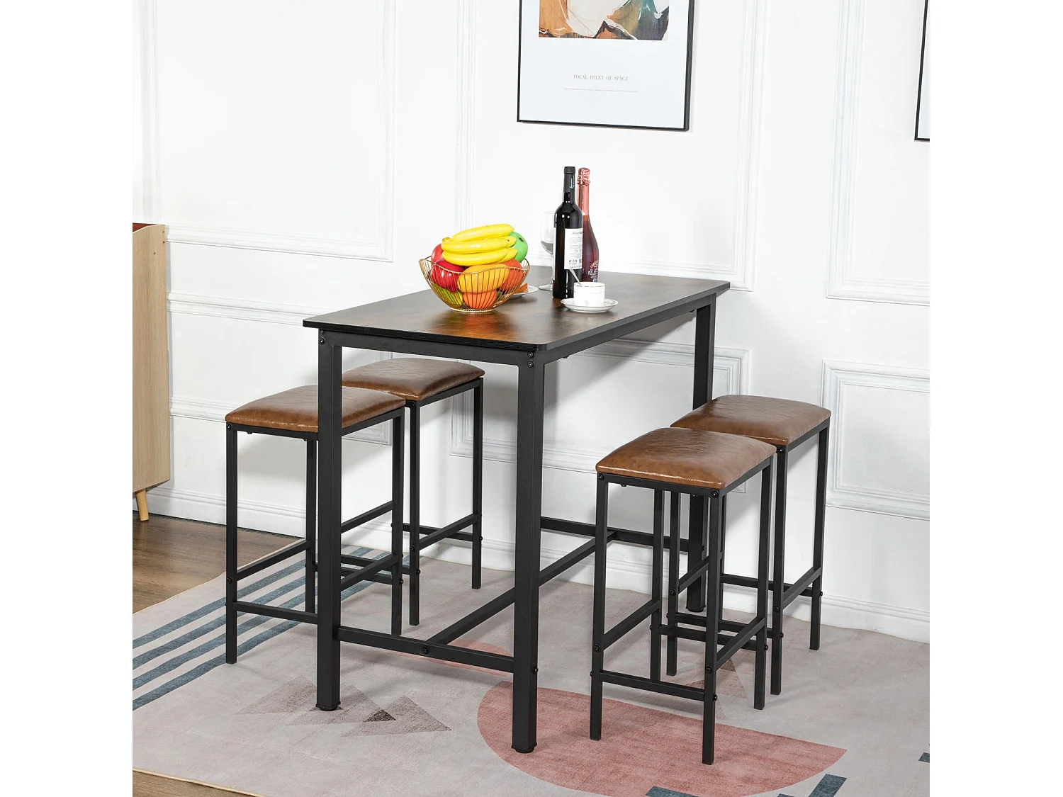 Ensemble de Table et Chaises - Table Naturelle et 4 Chaises en Cuir pour une Ambiance Contemporaine