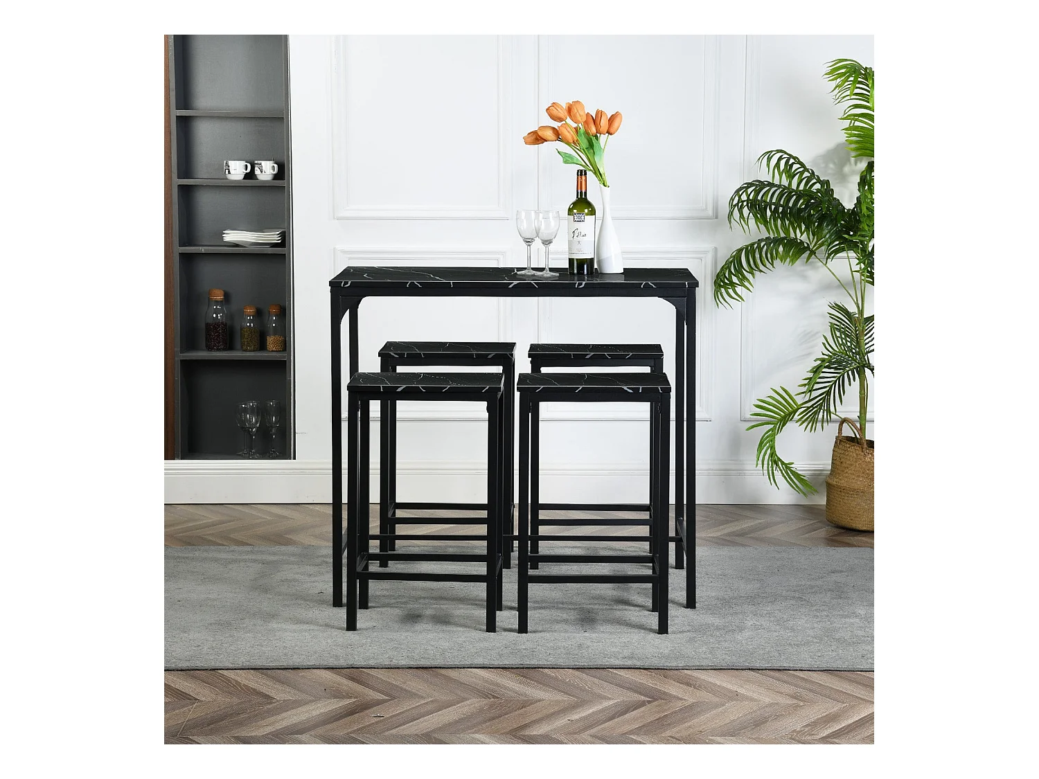 Ensemble de Table de Bar avec 1 Table et 4 Chaises-style industriel