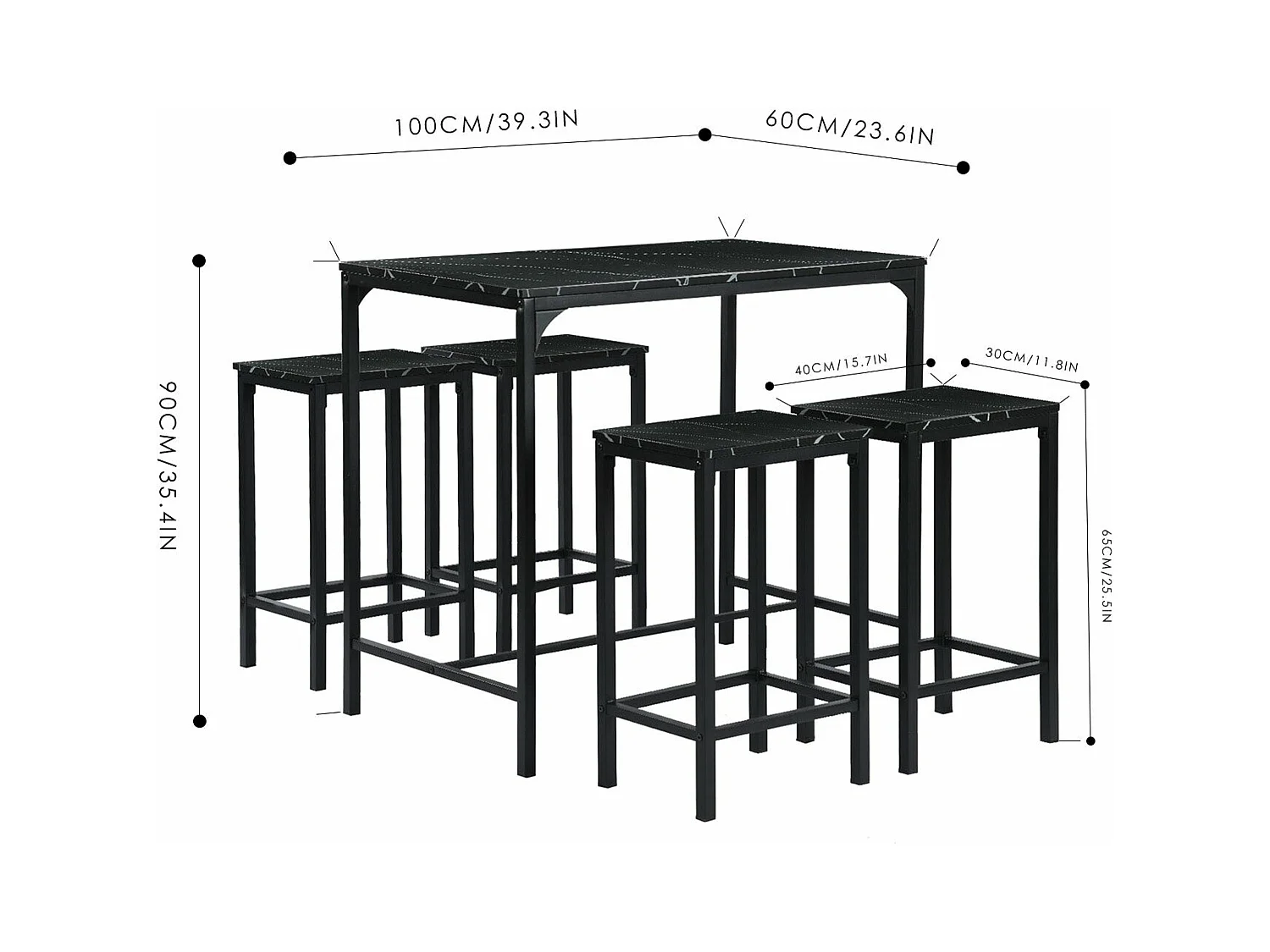 Ensemble de Table de Bar avec 1 Table et 4 Chaises-style industriel