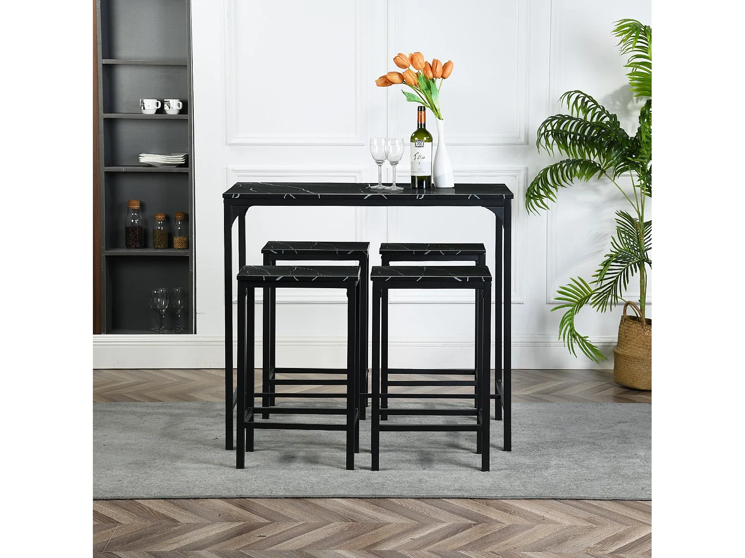 Ensemble de Table de Bar avec 1 Table et 4 Chaises-style industriel
