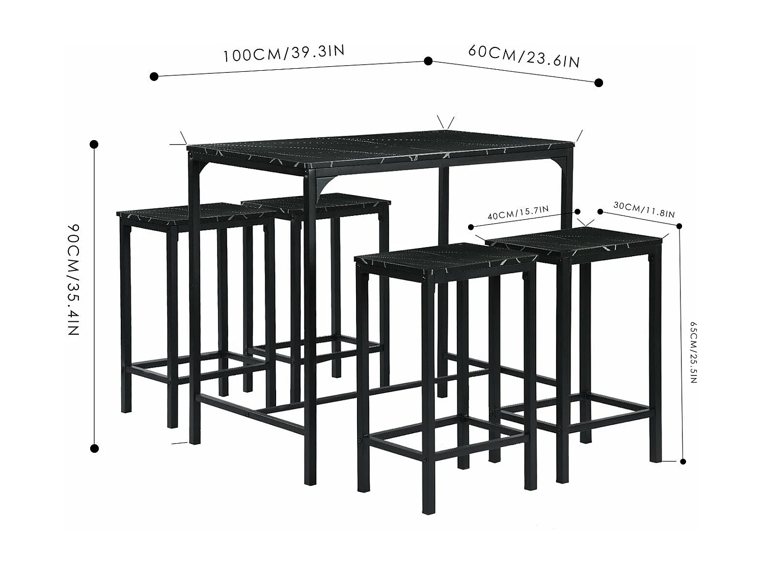 Ensemble de Table de Bar avec 1 Table et 4 Chaises-style industriel
