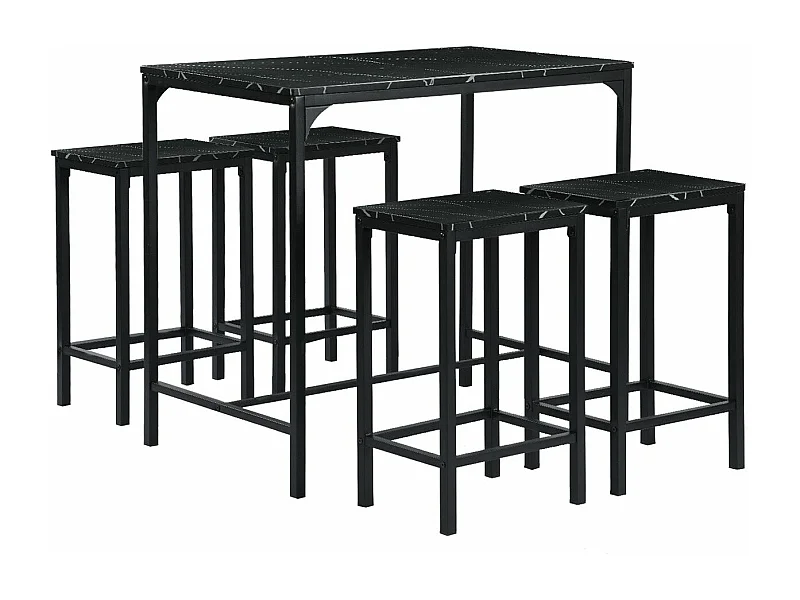 Industriële Bartafelset met Zwart Marmeren Patroon - 1 Tafel en 4 Stoelen