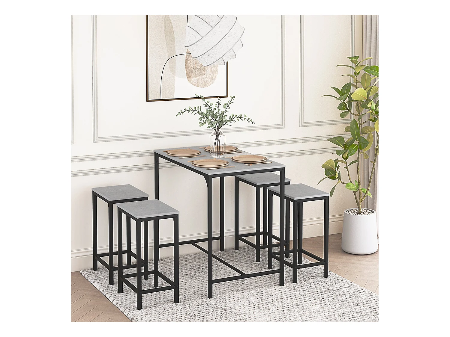 Eettafel en Barkrukken Grijs - Natuurlijk Design - Eenvoudige Installatie - Stevig en Duurzaam