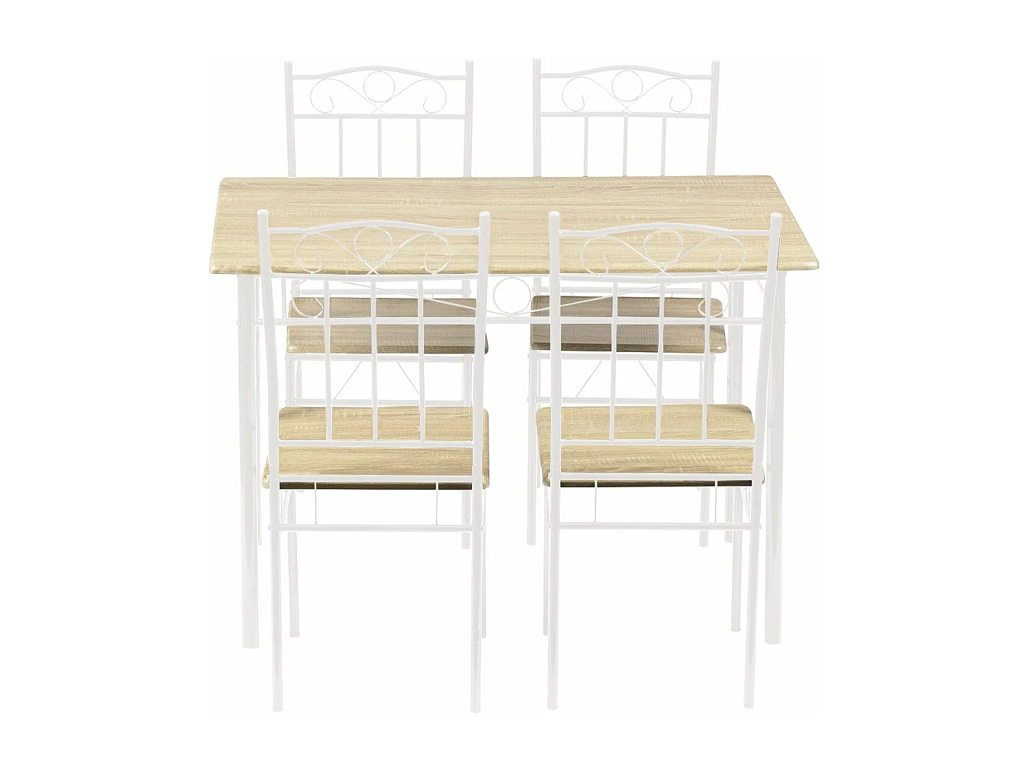 Ensemble table à manger 109x 69x 75 cm et 4 chaises - Hêtre clair et Blanc - Style Industriel, pour Cuisine, Salle à Manger, Salon