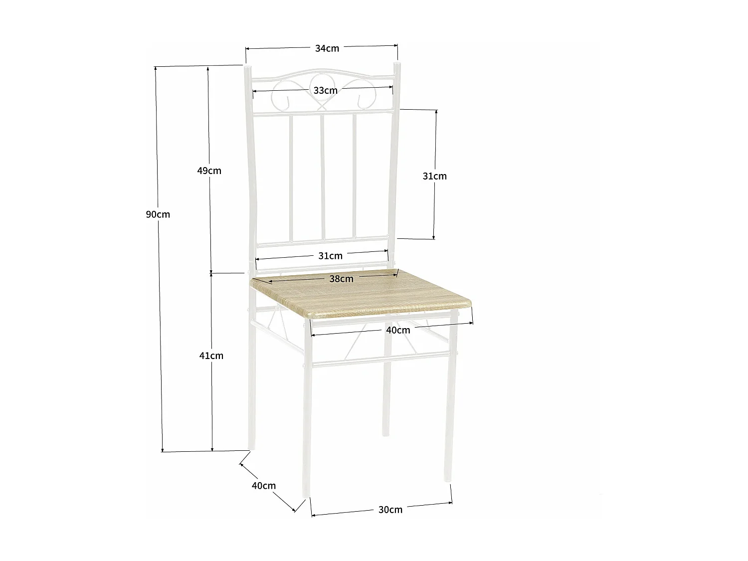 Ensemble table à manger 109x 69x 75 cm et 4 chaises - Hêtre clair et Blanc - Style Industriel, pour Cuisine, Salle à Manger, Salon