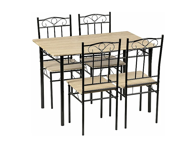 Ensemble table à manger 109x 69x 75 cm et 4 chaises-Hêtre clair et Noir-Style Industriel, pour Cuisine, Salle à Manger, Salon