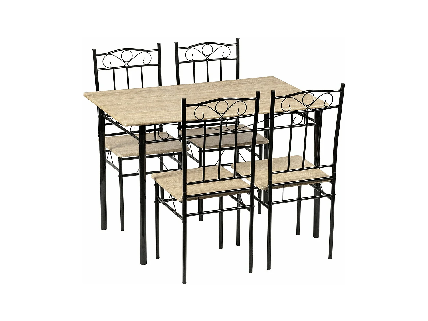 Ensemble table à manger 109x 69x 75 cm et 4 chaises-Hêtre clair et Noir-Style Industriel, pour Cuisine, Salle à Manger, Salon