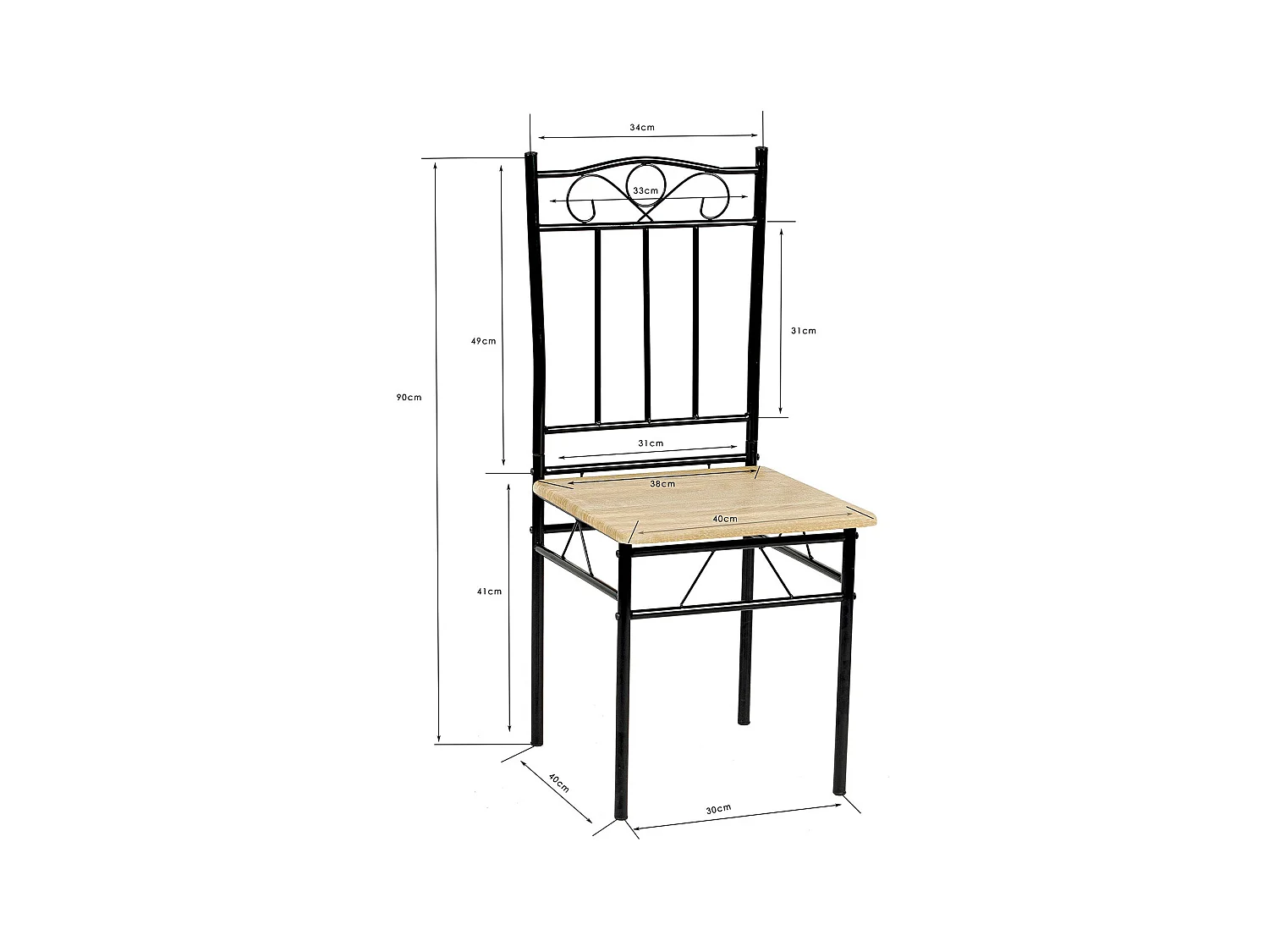 Ensemble table à manger 109x 69x 75 cm et 4 chaises-Hêtre clair et Noir-Style Industriel, pour Cuisine, Salle à Manger, Salon