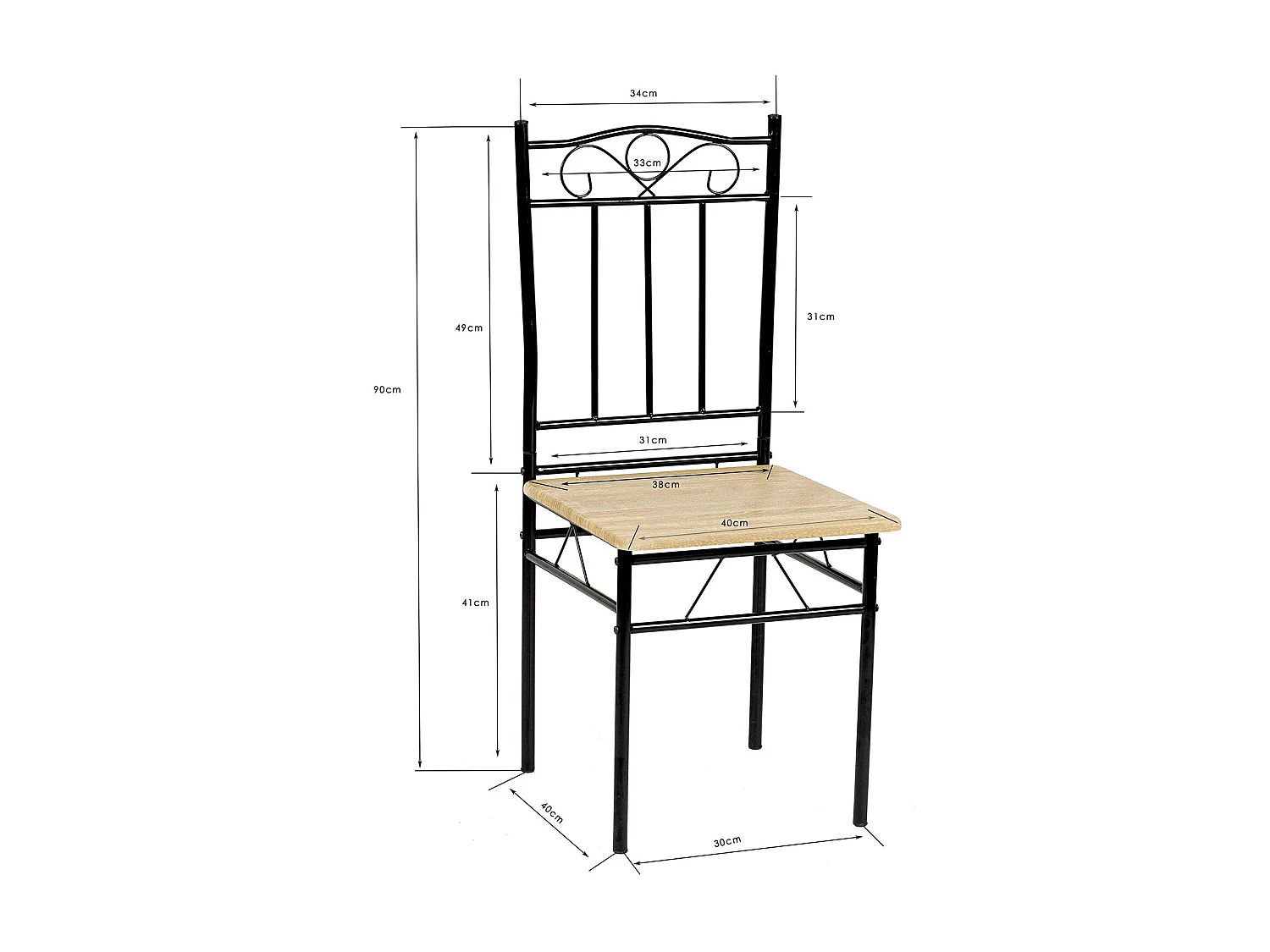 Ensemble table à manger 109x 69x 75 cm et 4 chaises-Hêtre clair et Noir-Style Industriel, pour Cuisine, Salle à Manger, Salon