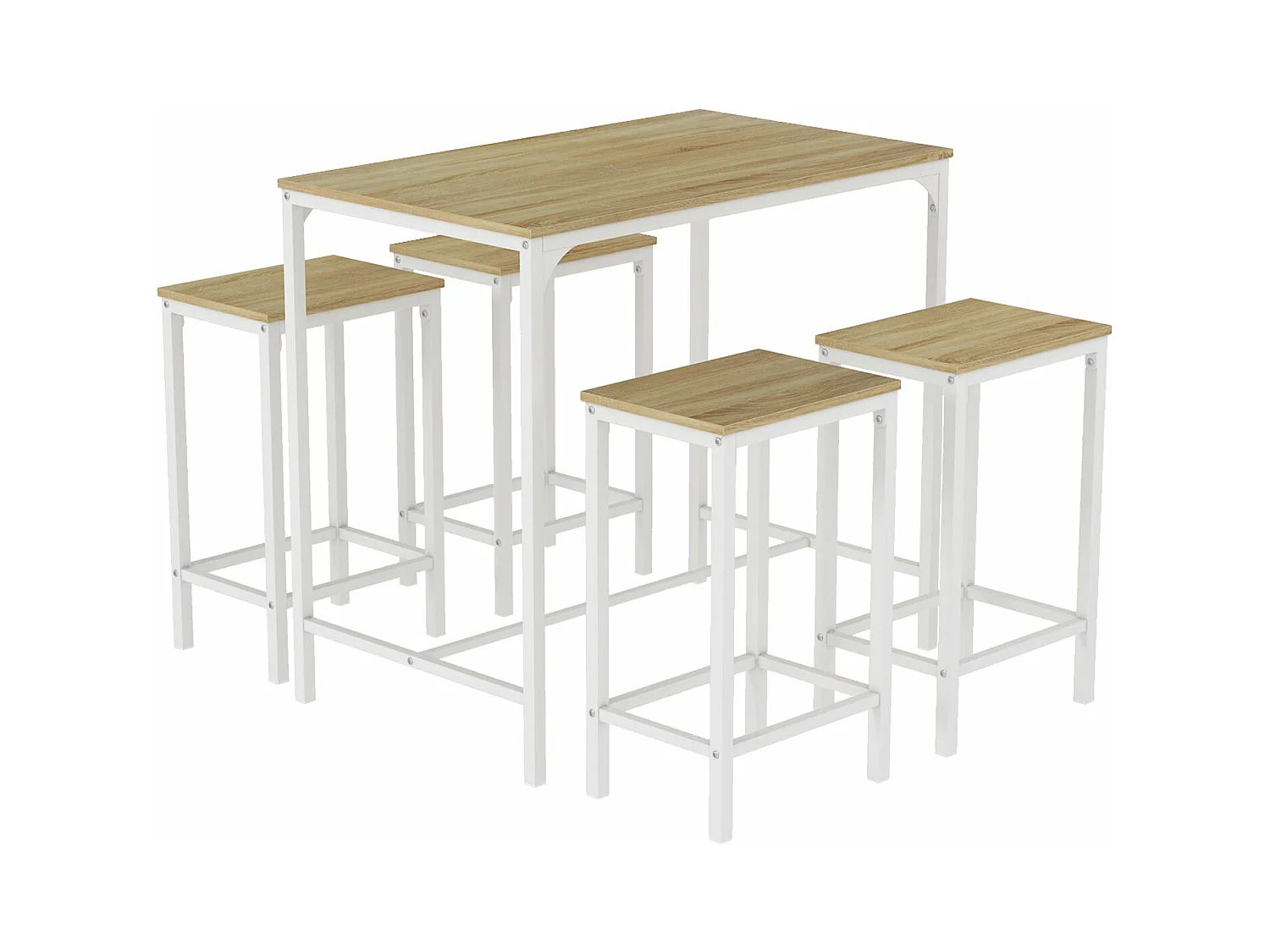 Ensemble Table de Salle à Manger, Table de Bar et chaises de Bar, Table Haute et 4 Tabouret, Chêne