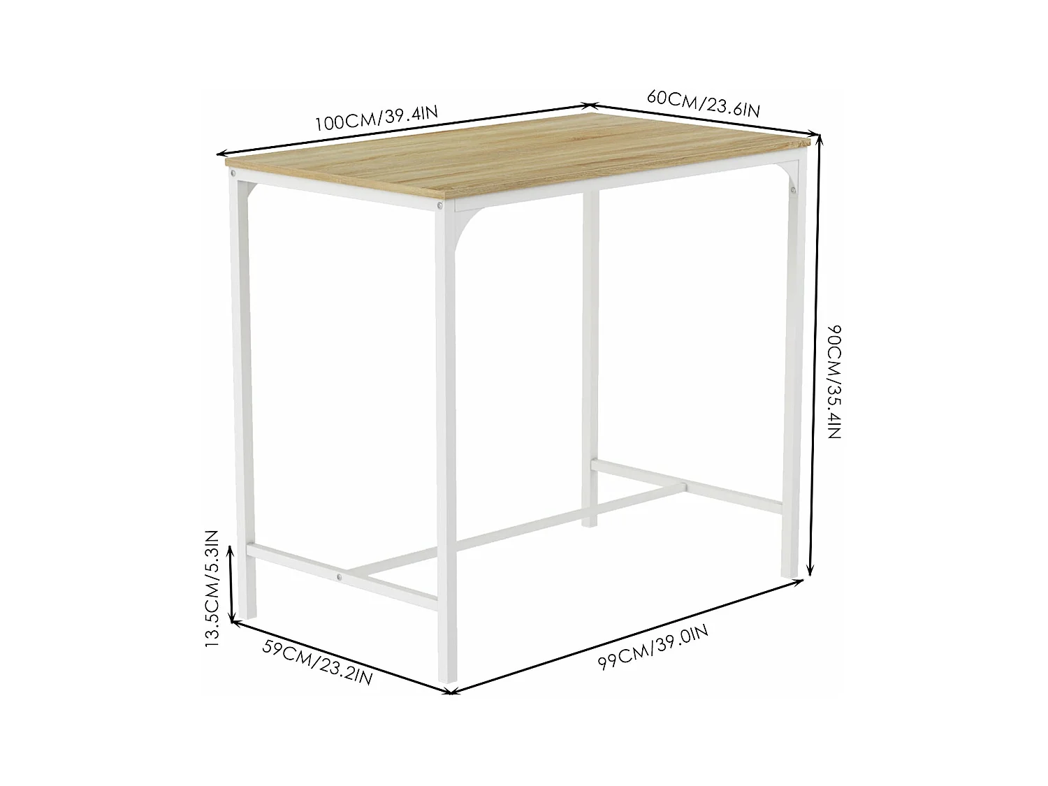 Ensemble Table de Salle à Manger, Table de Bar et chaises de Bar, Table Haute et 4 Tabouret, Chêne